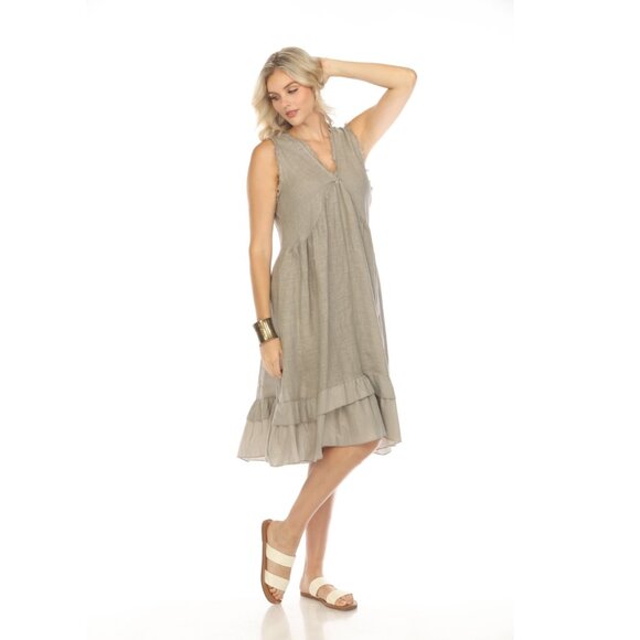 Taupe Frayed Style Ruffle Hem Dress - Picture 4 of 10